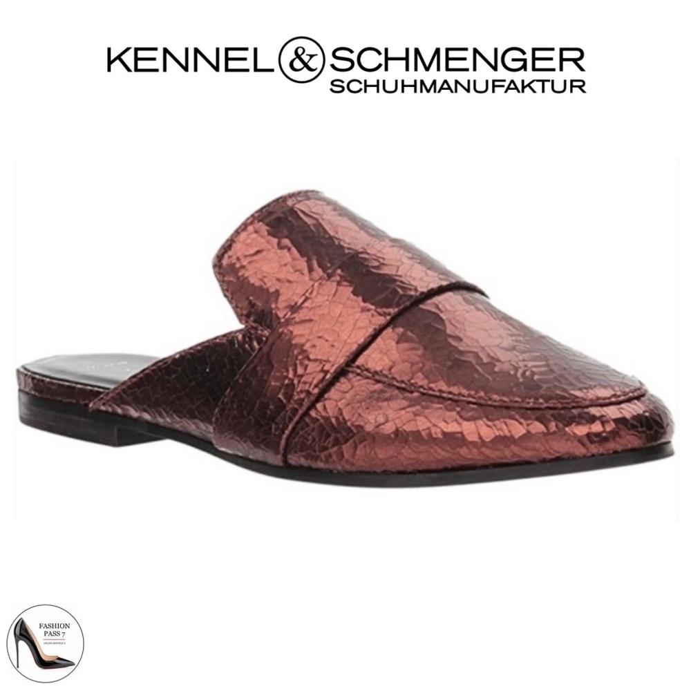 Kennel & Schmenger Tara Metallic Leather Flat Mule Slip-On Loafers Luxury Shoes - Picture 1 of 13